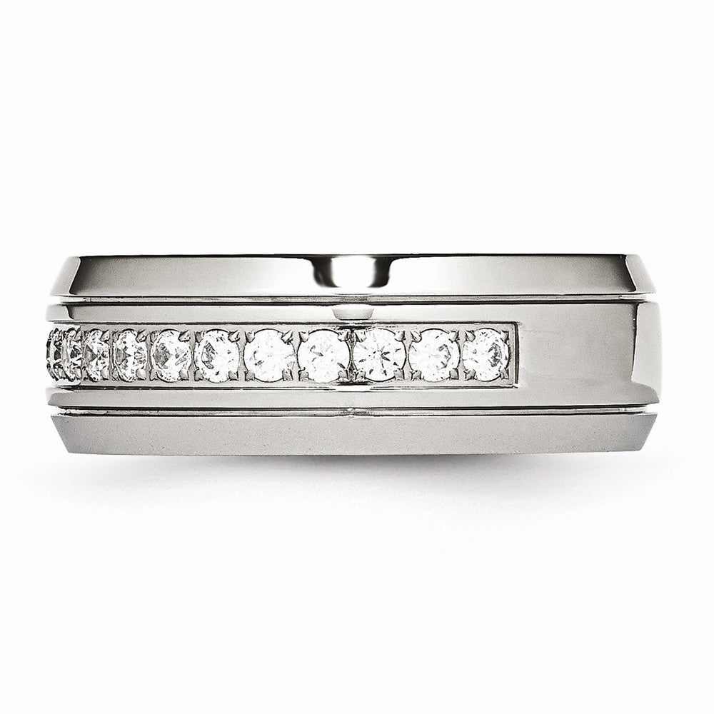 Sophia Jewelers Stainless Steel Wedding Band with Cubic Zirconia Elegant Polished Design - 6