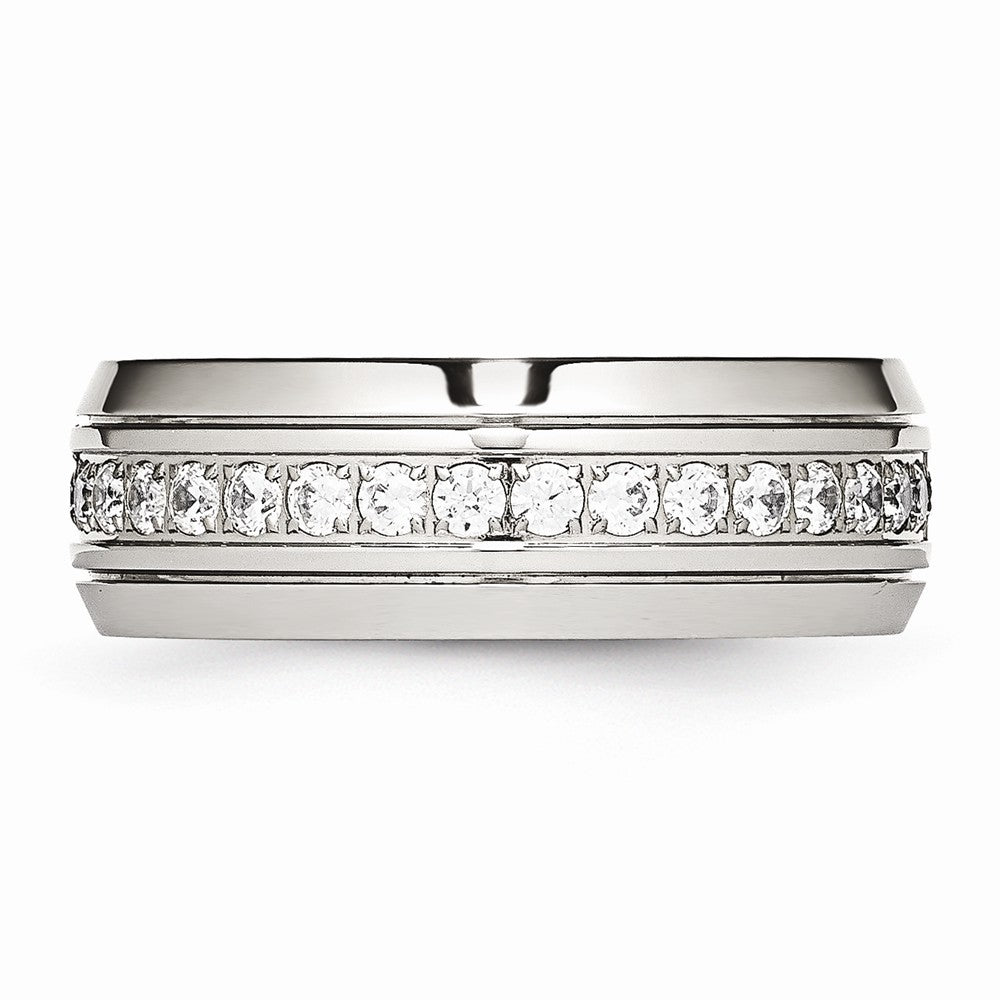 Stainless Steel Polished Half Round Grooved CZ Ring