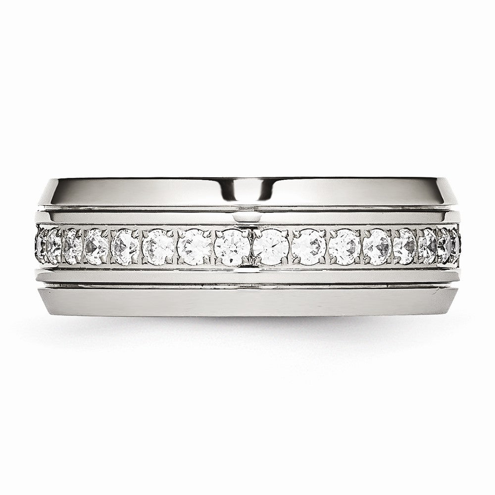 Sophia Jewelers Stainless Steel Wedding Band with Cubic Zirconia Elegant Polished Design