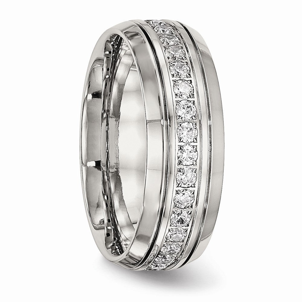 Stainless Steel Polished Half Round Grooved CZ Ring