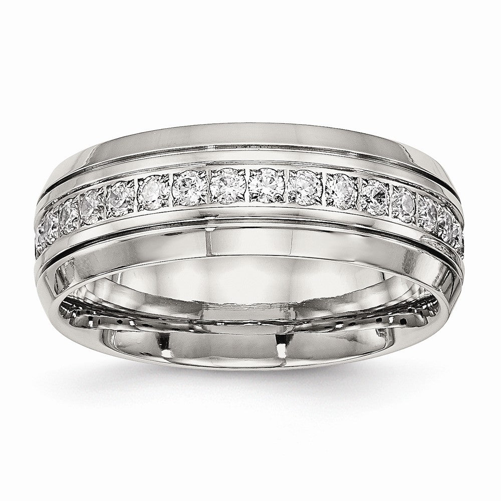 Sophia Jewelers Stainless Steel Wedding Band with Cubic Zirconia Elegant Polished Design Main image