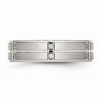 CZ Grooved Wedding Band in Stainless Steel, 6mm