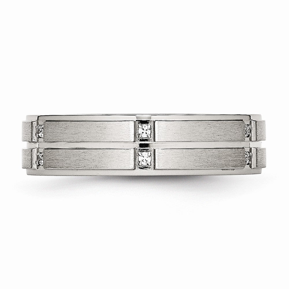 CZ Grooved Wedding Band in Stainless Steel, 6mm
