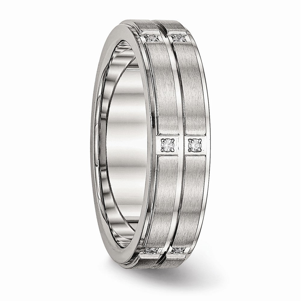 CZ Grooved Wedding Band in Stainless Steel, 6mm