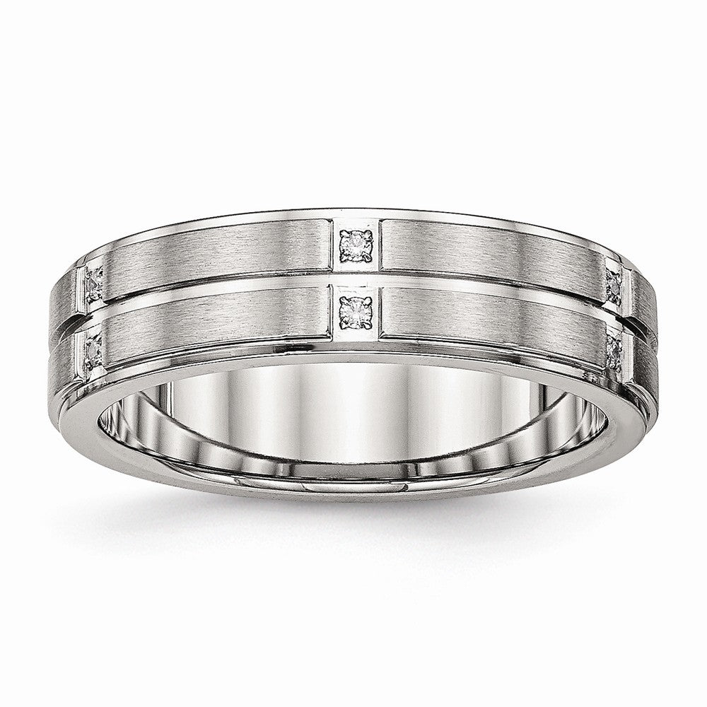 CZ Grooved Wedding Band in Stainless Steel, 6mm Main image