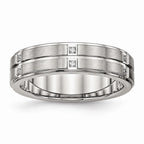 CZ Grooved Wedding Band in Stainless Steel, 6mm