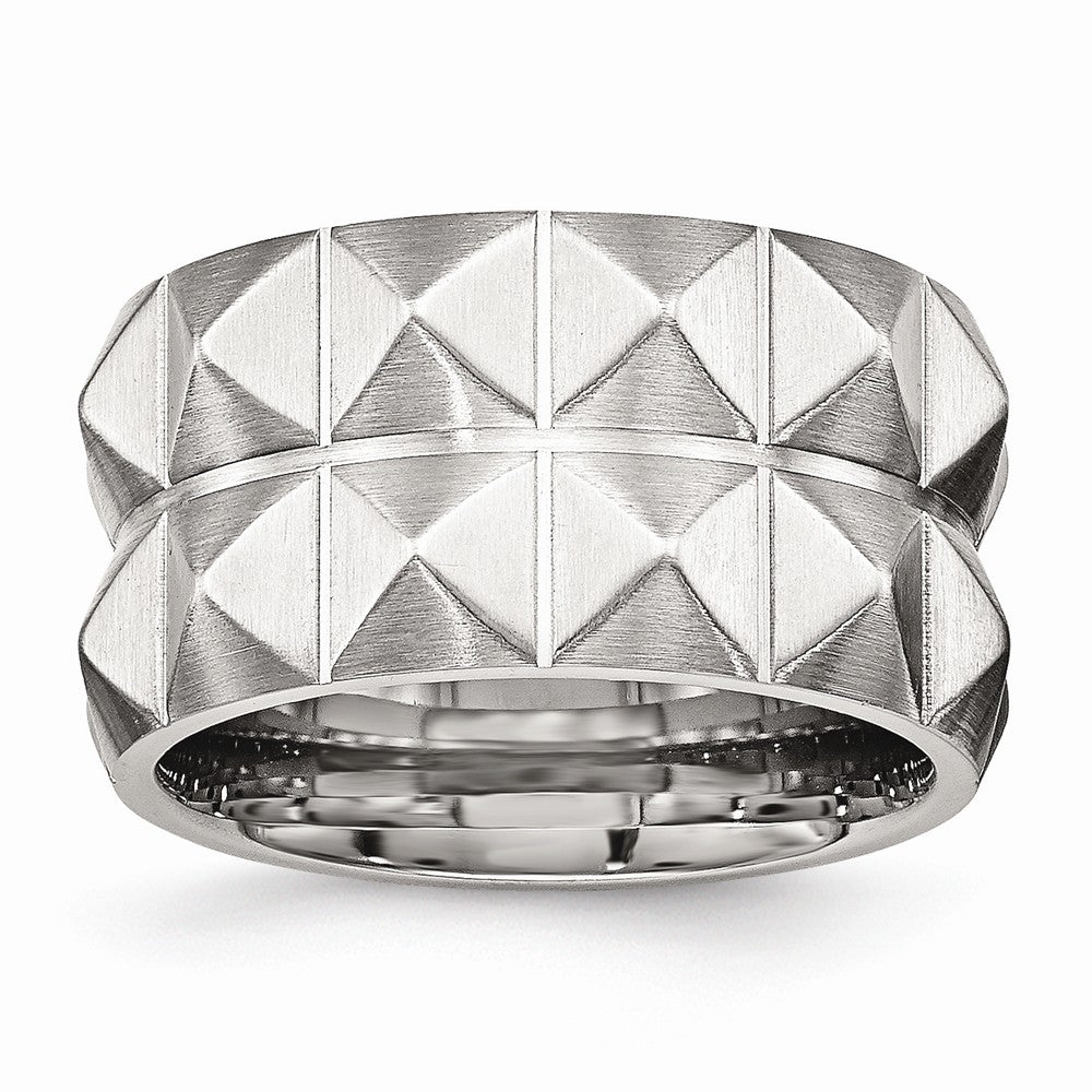 Brushed & Grooved Studded Wedding Band in Stainless Steel, 12mm