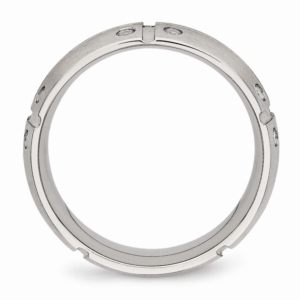 Stainless Steel Brushed Half Round/Grooved CZ Ring