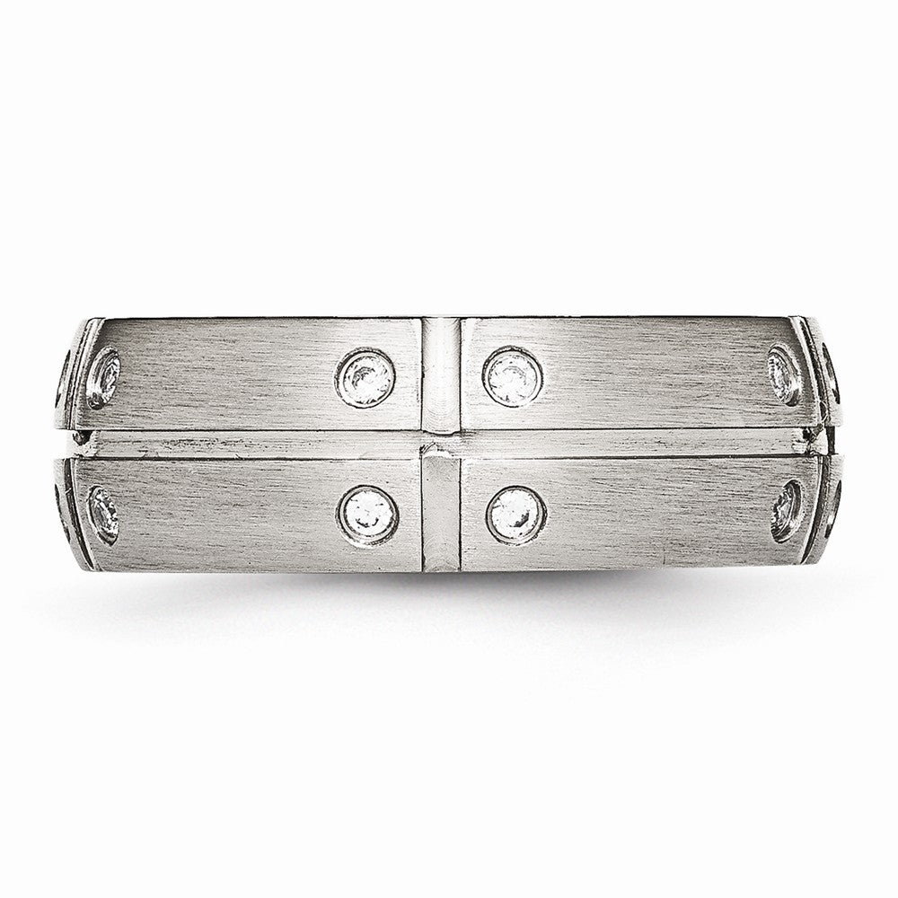 Brushed Wedding Band in Stainless Steel with CZ, 8mm