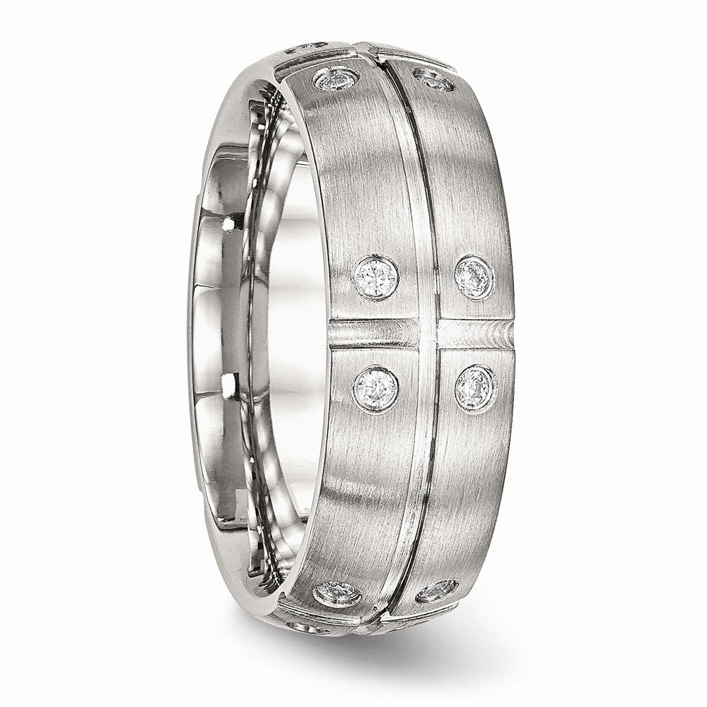 Brushed Wedding Band in Stainless Steel with CZ, 8mm