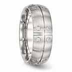 Brushed Wedding Band in Stainless Steel with CZ, 8mm