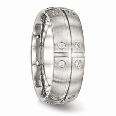 Sophia Jewelers Stainless Steel CZ Brushed Wedding Band 8mm Elegant Design