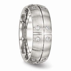 Stainless Steel Brushed Half Round/Grooved CZ Ring