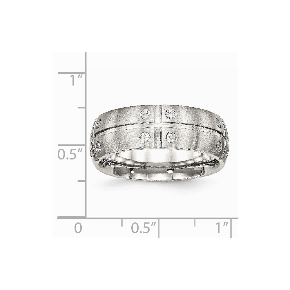 Stainless Steel Brushed Half Round/Grooved CZ Ring