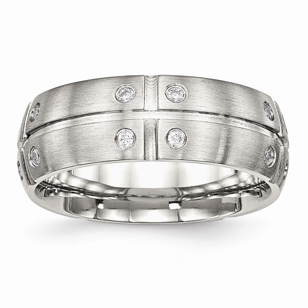 Brushed Wedding Band in Stainless Steel with CZ, 8mm