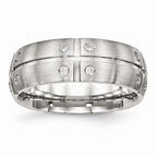 Brushed Wedding Band in Stainless Steel with CZ, 8mm