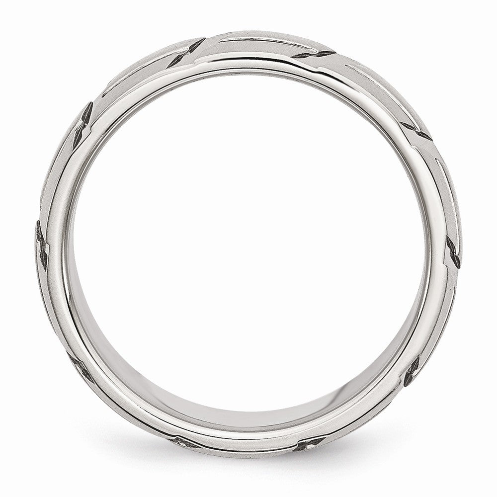 Grooved Wedding Band in Stainless Steel, 8mm