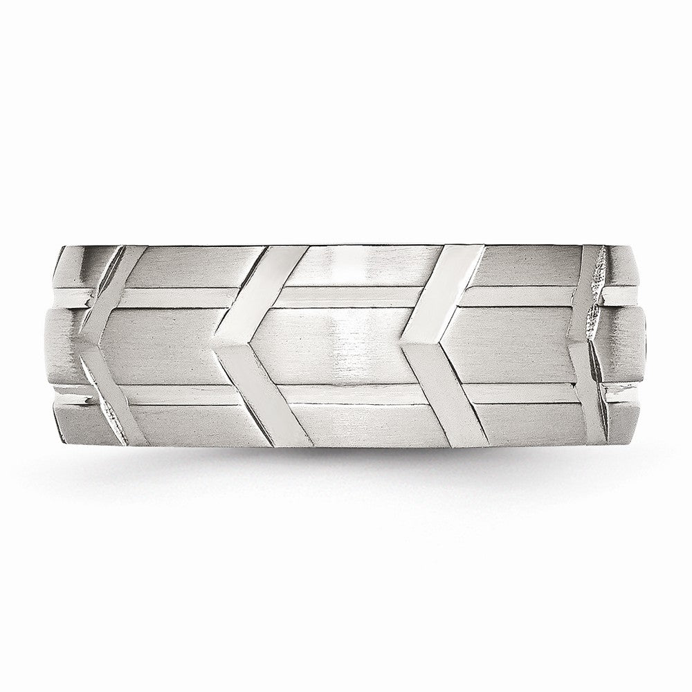 Grooved Wedding Band in Stainless Steel, 8mm