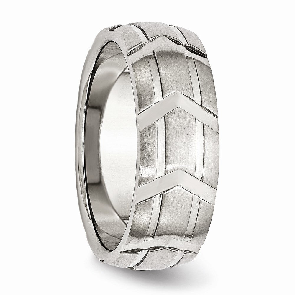 Grooved Wedding Band in Stainless Steel, 8mm