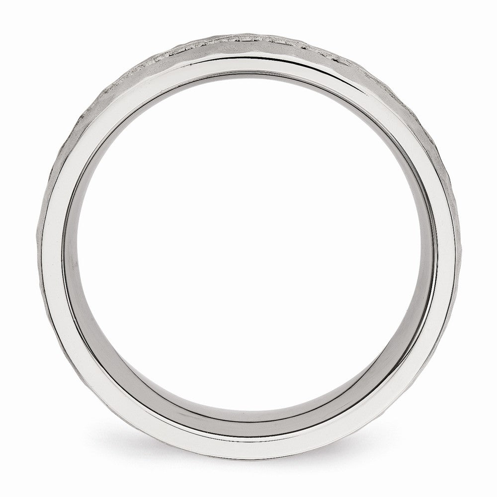 Brushed & Hammered Band in Stainless Steel with Black CZ, 7.5mm