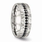 Brushed & Hammered Band in Stainless Steel with Black CZ, 7.5mm