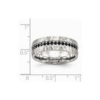 Stainless Steel Brushed and Polished Black CZ Hammered Ring