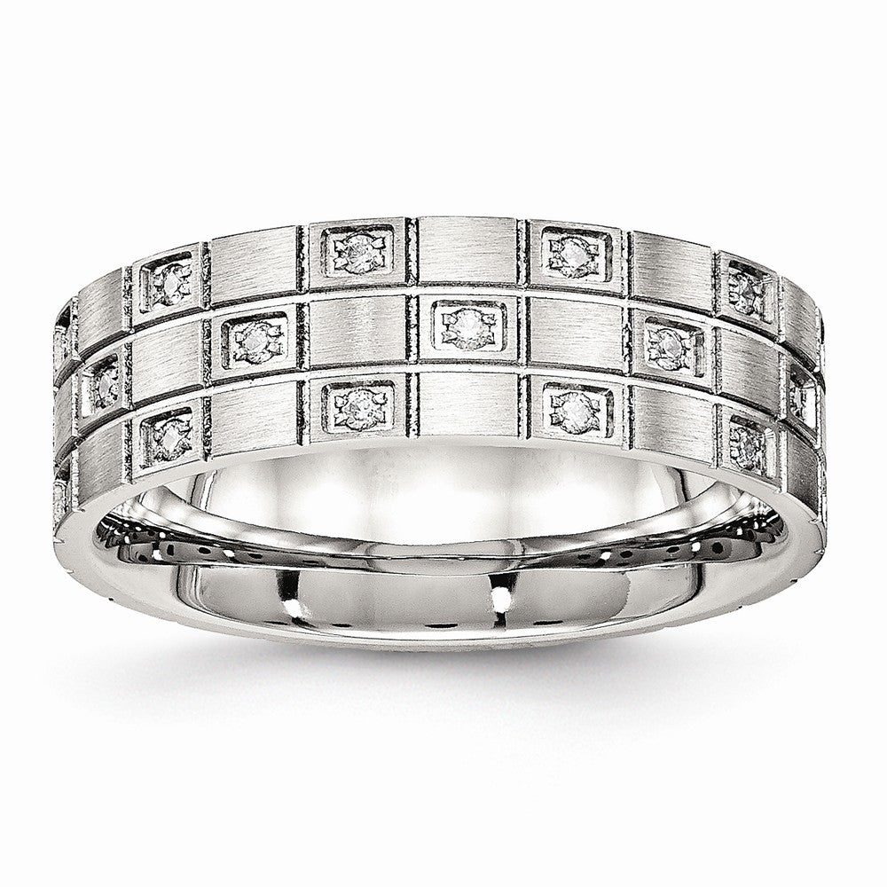 Sophia Jewelers Brushed Stainless Steel CZ Wedding Band 7mm Elegant Design Main image