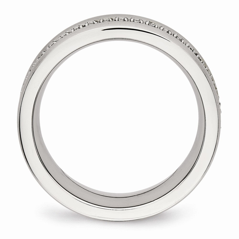 Checkered CZ Wedding Band in Stainless Steel, 7.5mm