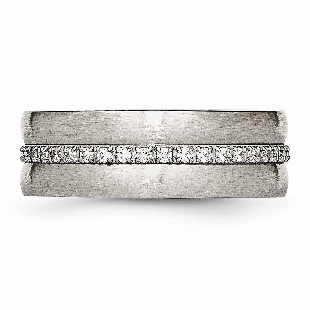 Checkered CZ Wedding Band in Stainless Steel, 7.5mm
