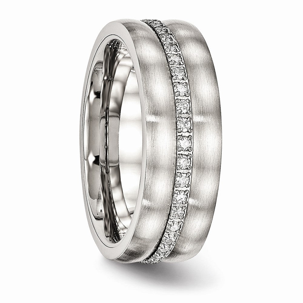 Checkered CZ Wedding Band in Stainless Steel, 7.5mm
