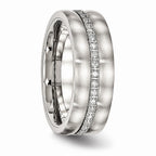 Checkered CZ Wedding Band in Stainless Steel, 7.5mm