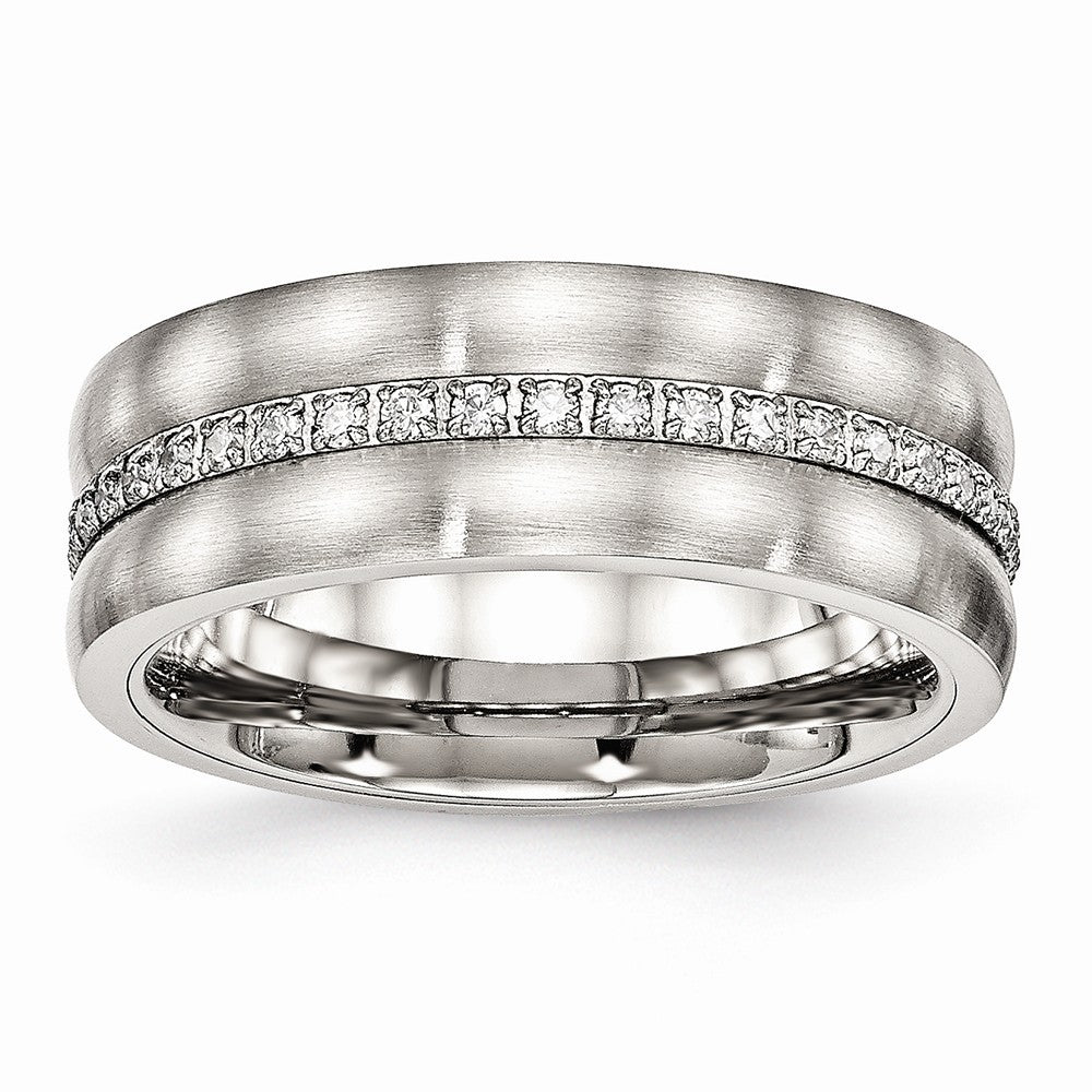 Checkered CZ Wedding Band in Stainless Steel, 7.5mm
