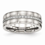 Checkered CZ Wedding Band in Stainless Steel, 7.5mm