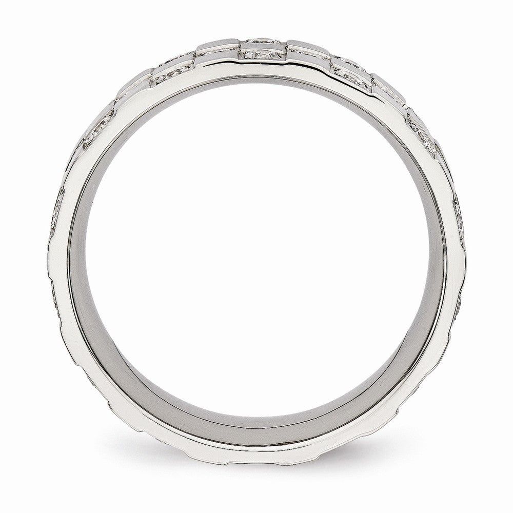 CZ Checkered Wedding Band in Stainless Steel, 8mm