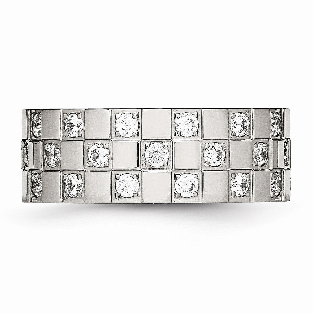 CZ Checkered Wedding Band in Stainless Steel, 8mm