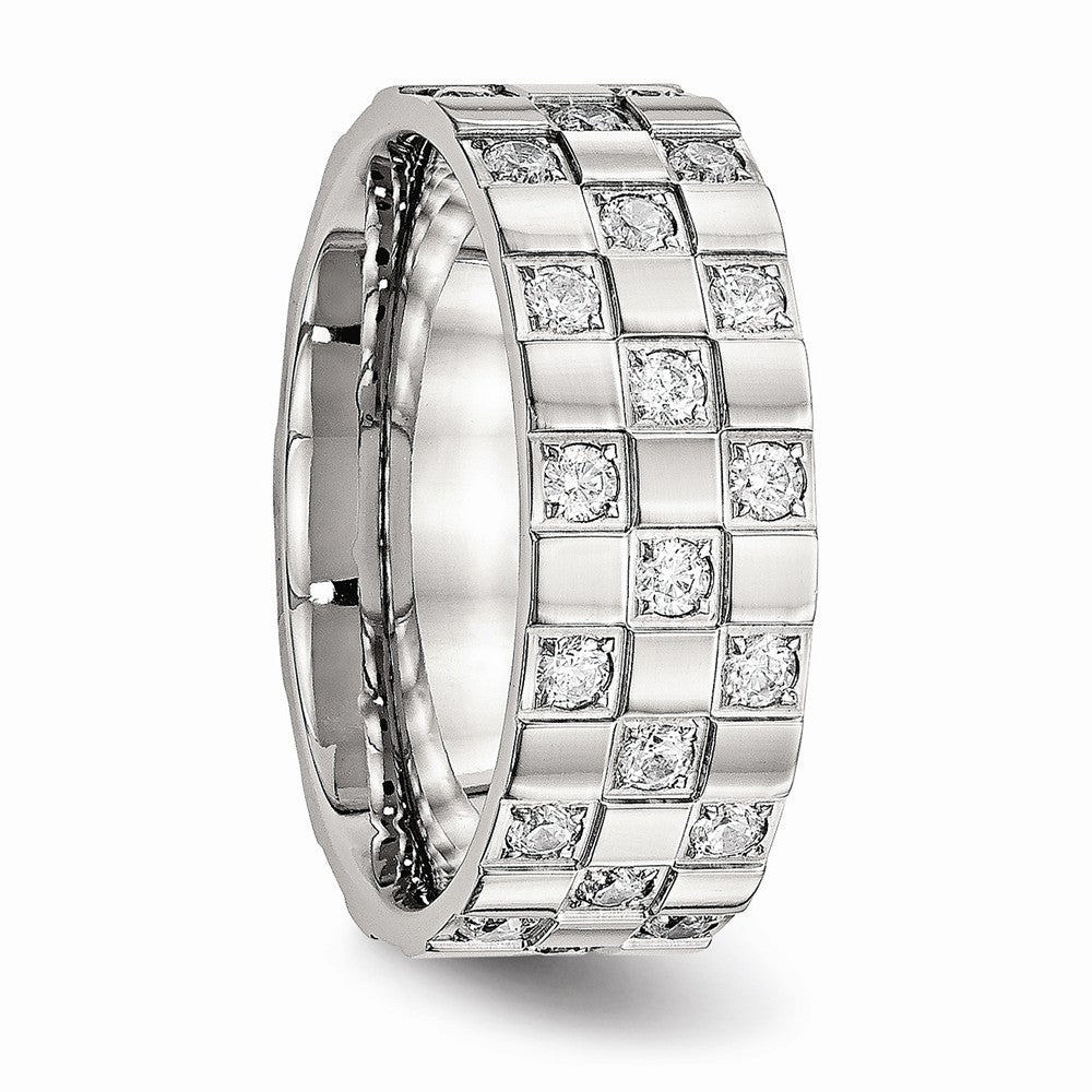 CZ Checkered Wedding Band in Stainless Steel, 8mm