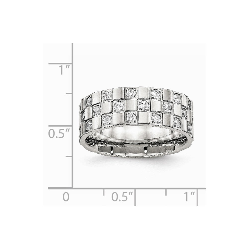 Stainless Steel Polished Checkered Board CZ Ring