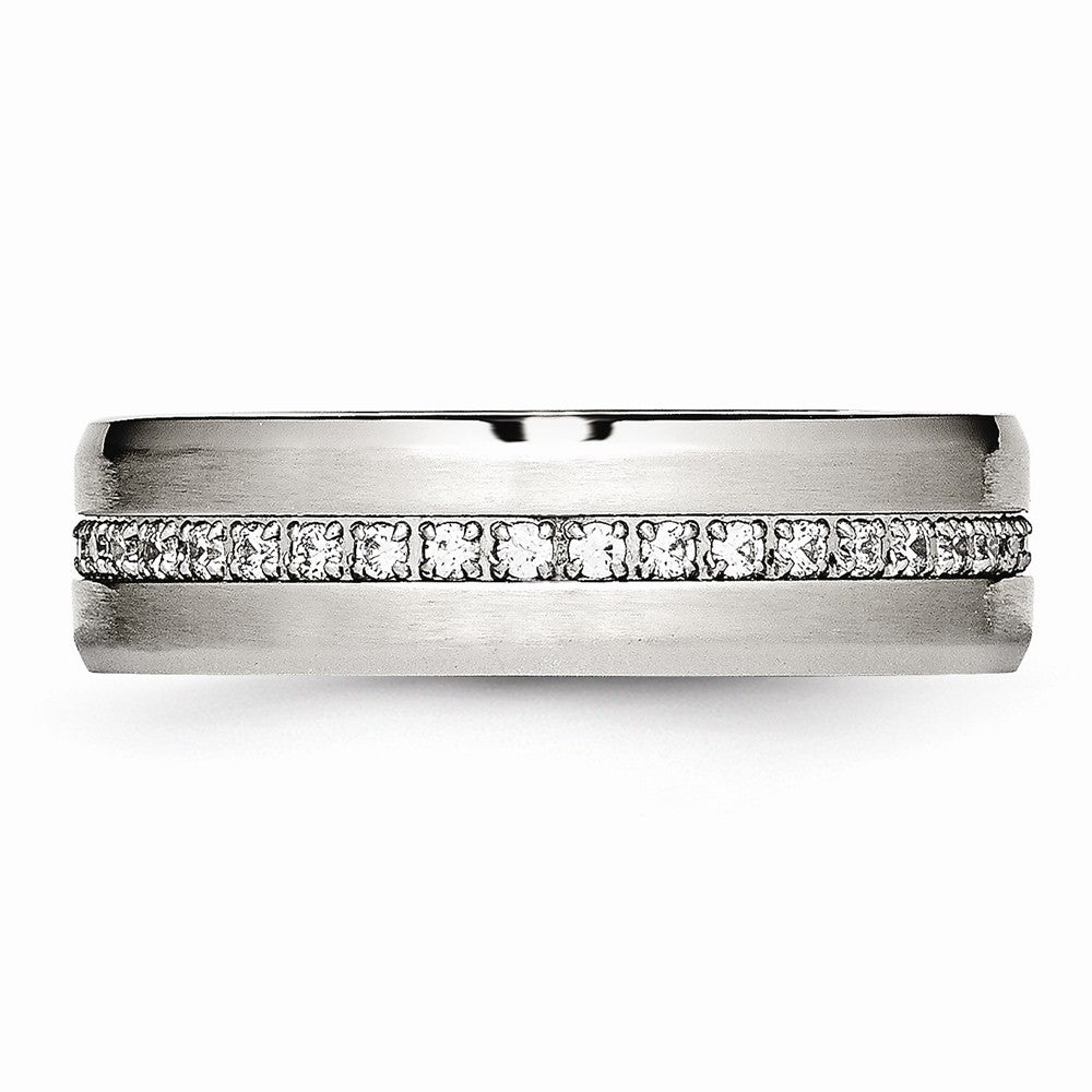 CZ Wedding Band in Stainless Steel, 6.5mm