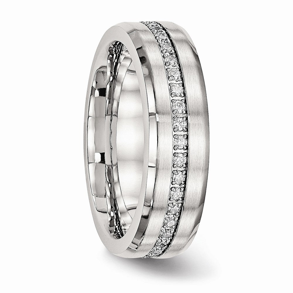 CZ Wedding Band in Stainless Steel, 6.5mm