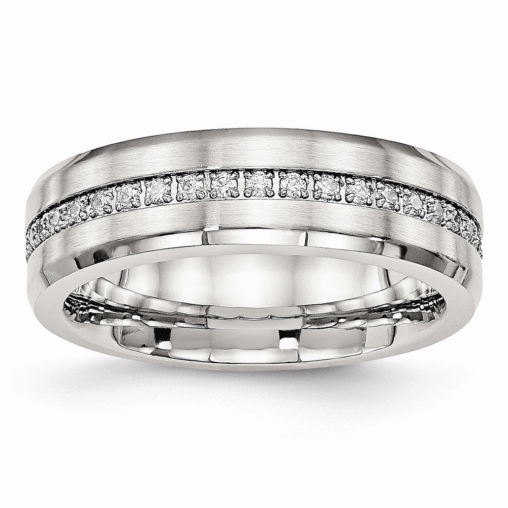 CZ Wedding Band in Stainless Steel, 6.5mm