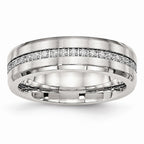 CZ Wedding Band in Stainless Steel, 6.5mm
