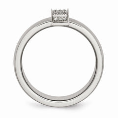 Sophia Jewelers Modern Stainless Steel CZ Wedding Band 8mm Polished & Brushed