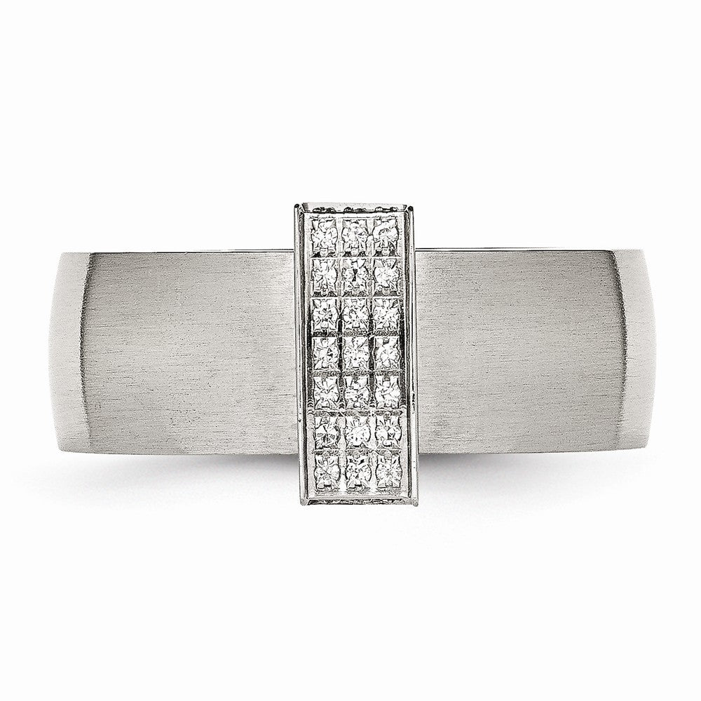 Brushed CZ Wedding Band in Stainless Steel, 8mm
