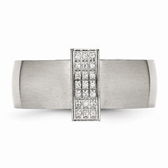 Sophia Jewelers Modern Stainless Steel CZ Wedding Band 8mm Polished & Brushed
