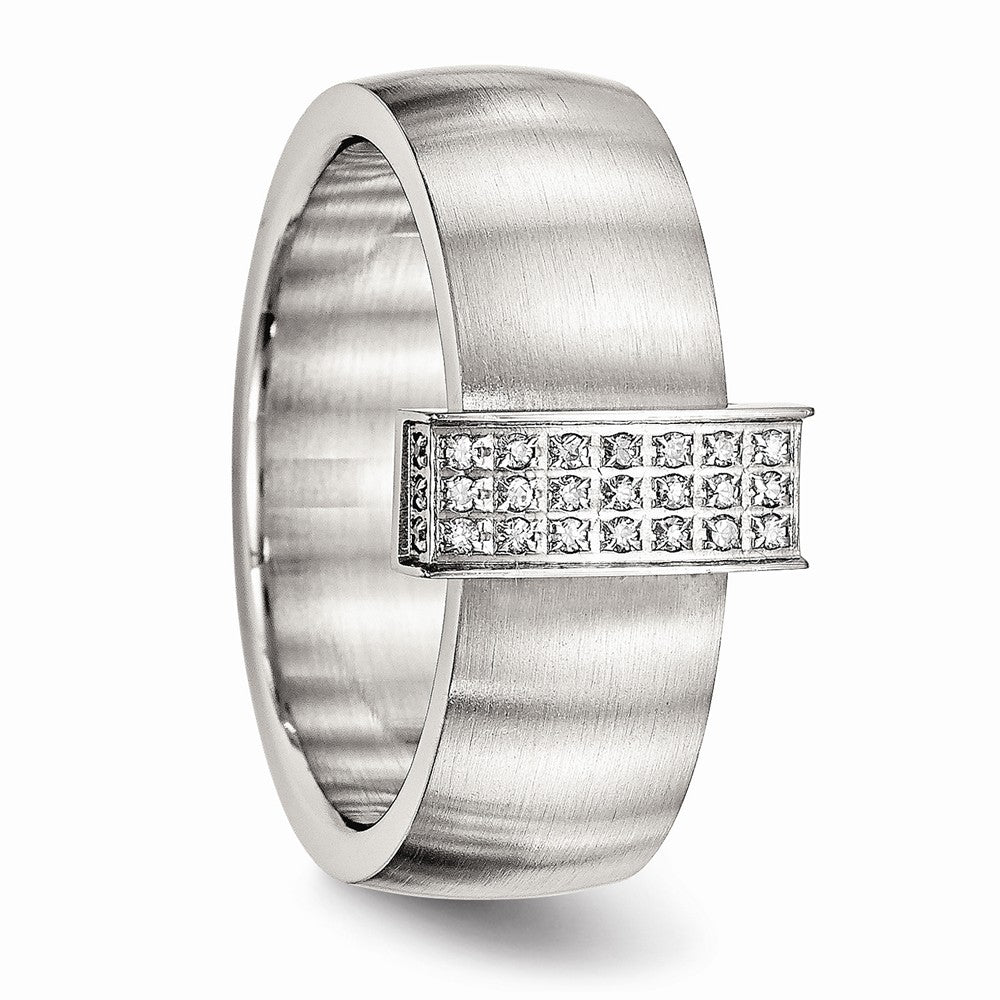 Brushed CZ Wedding Band in Stainless Steel, 8mm