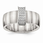 Brushed CZ Wedding Band in Stainless Steel, 8mm