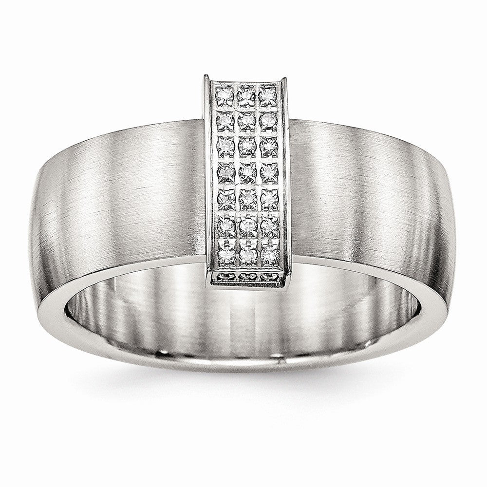 Brushed CZ Wedding Band in Stainless Steel, 8mm