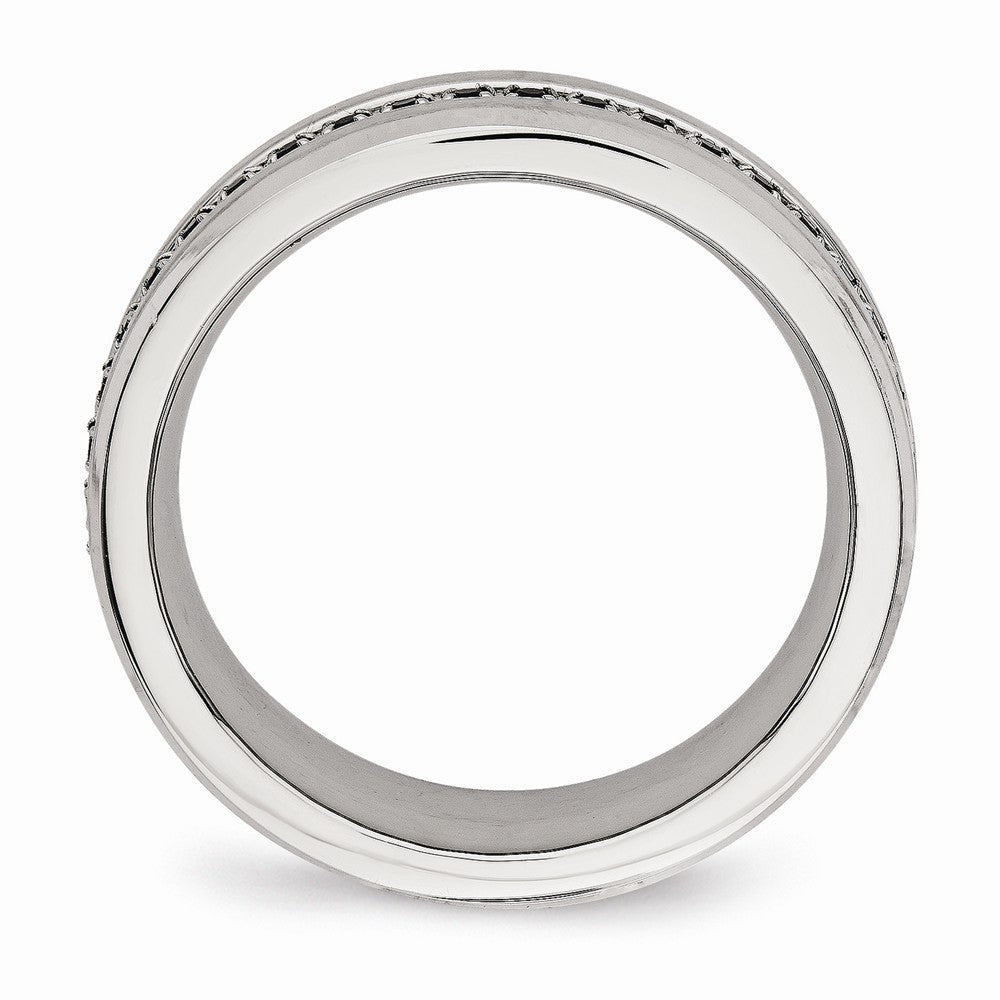 Black CZ Wedding Band in Stainless Steel, 6.5mm