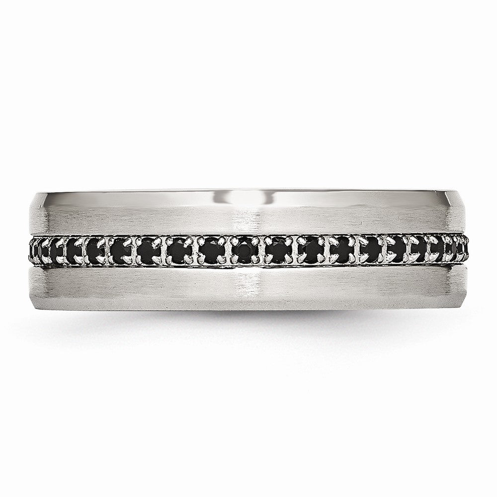 Black CZ Wedding Band in Stainless Steel, 6.5mm