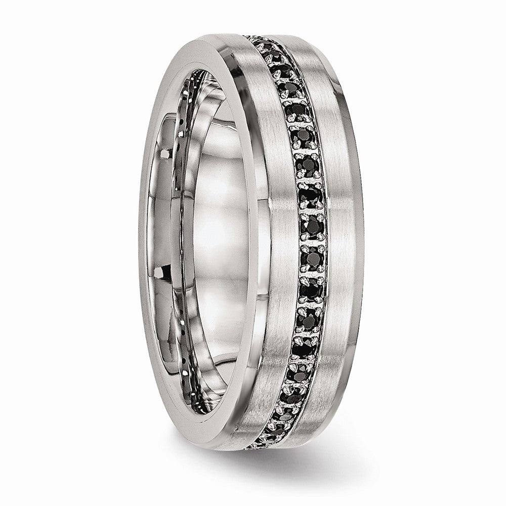 Black CZ Wedding Band in Stainless Steel, 6.5mm